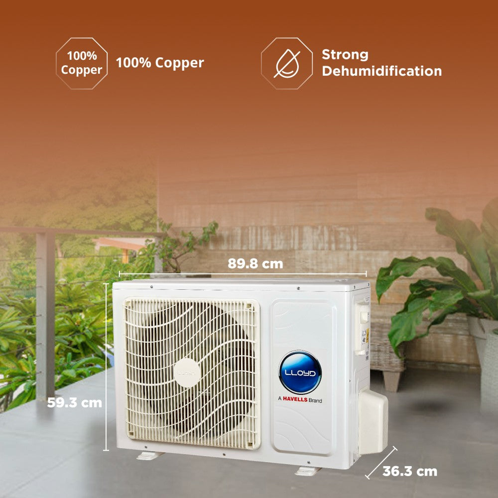 Lloyd 1.5 Ton 5 Star Split Inverter AC with Wi-fi Connect  - White - GLS18V5FWCXV, Copper Condenser