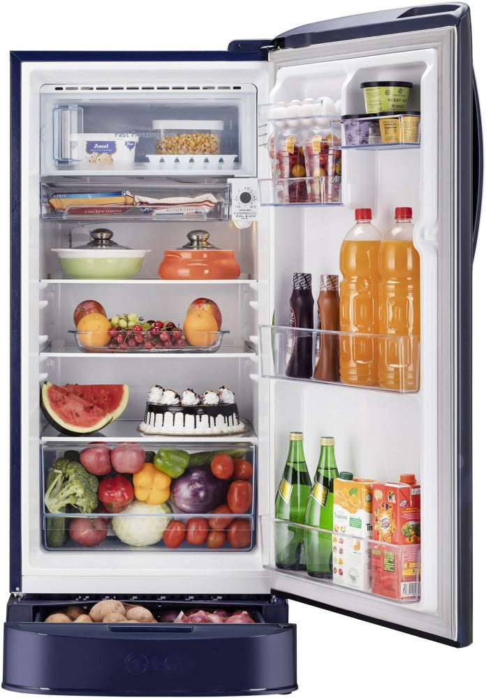 LG 201 L Direct Cool Single Door 5 Star Refrigerator with Base Drawer  with Smart Inverter Compressor, Smart Connect, Fast Ice Making - Blue Quartz, GL-D211HBQZ