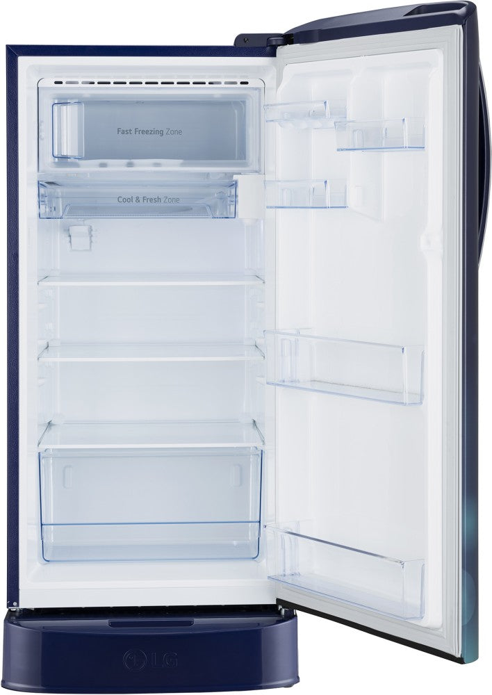 LG 201 L Direct Cool Single Door 4 Star Refrigerator with Base Drawer  with Smart Inverter Compressor, Smart Connect, Fast Ice Making - Blue Charm, GL-D211HBCY