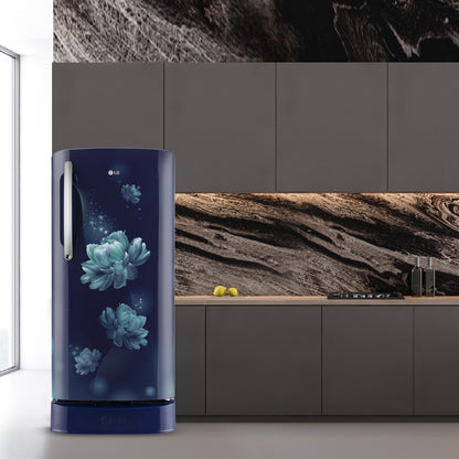 LG 201 L Direct Cool Single Door 4 Star Refrigerator with Base Drawer  with Smart Inverter Compressor, Smart Connect, Fast Ice Making - Blue Charm, GL-D211HBCY