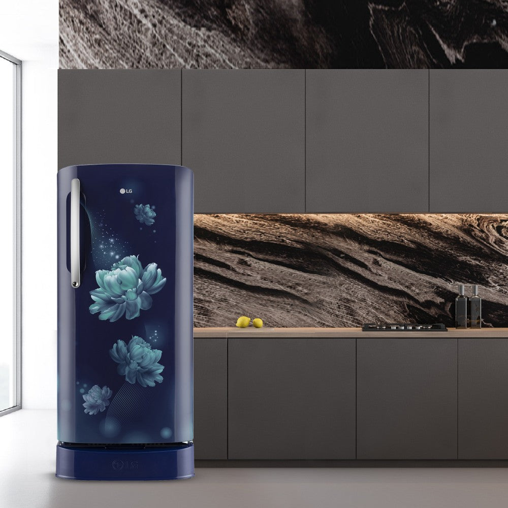 LG 201 L Direct Cool Single Door 4 Star Refrigerator with Base Drawer  with Smart Inverter Compressor, Smart Connect, Fast Ice Making - Blue Charm, GL-D211HBCY