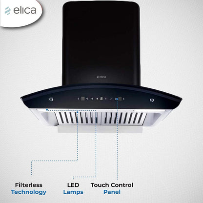 Elica WD TBF HAC 60 MS NERO Auto Clean Wall Mounted Chimney - Black 1425 CMH