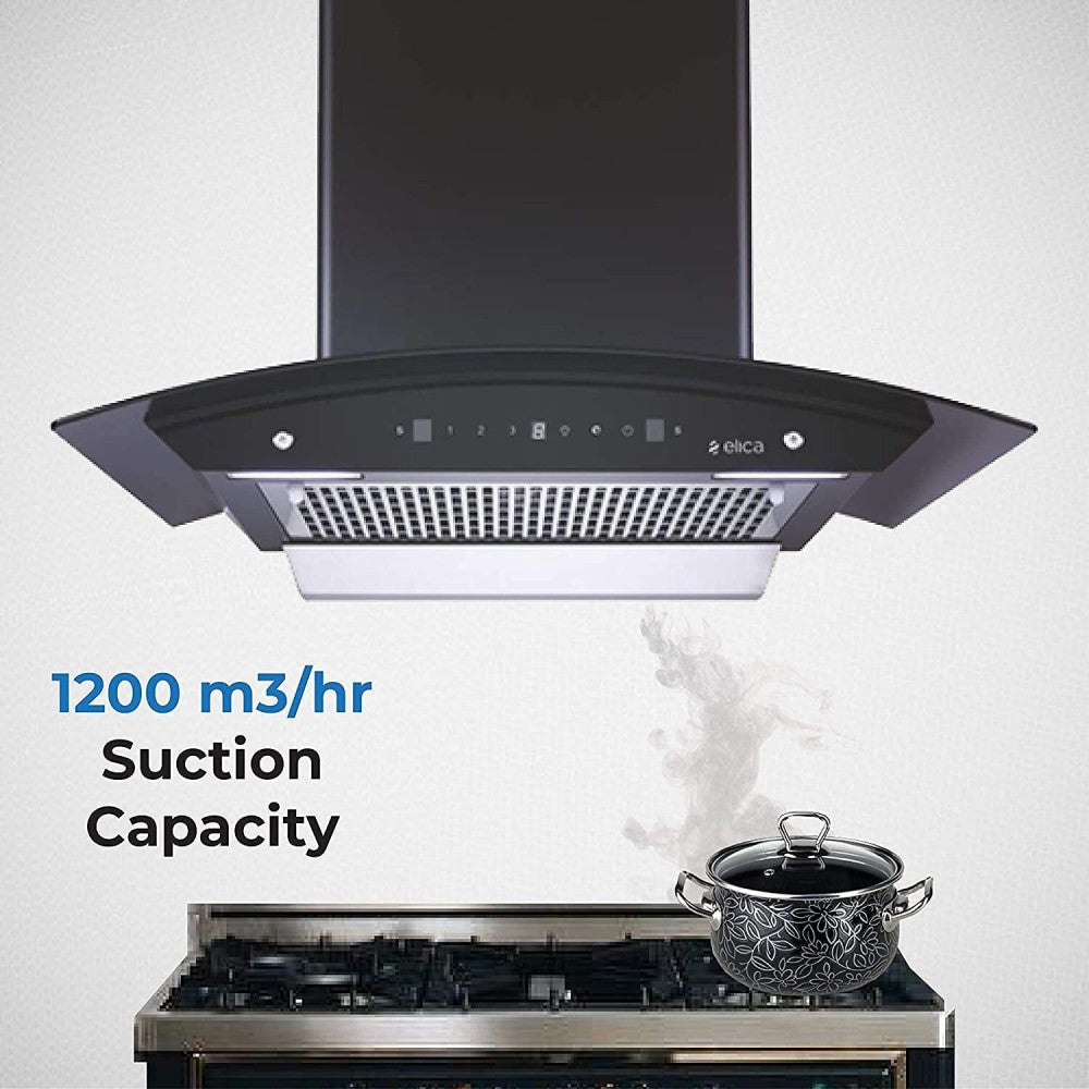 Elica WDFL 606 HAC LTW MS NERO Auto Clean Wall Mounted Chimney - Black 1200 CMH