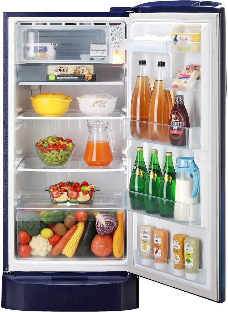 LG 205 L Direct Cool Single Door 3 Star Refrigerator with Base Drawer - Blue Charm, GL-D221ABCD