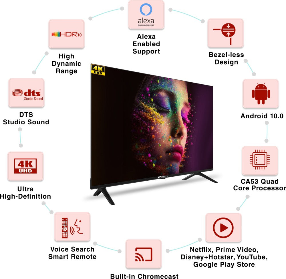Sansui 109 cm (43 inch) Ultra HD (4K) LED Smart Android TV with Dolby Audio and DTS (Mystique Black) - JSW43ASUHD