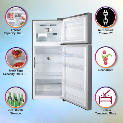 LG 423 L Frost Free Double Door Top Mount 3 Star Convertible Refrigerator - Shiny Steel, GL-T422VPZX