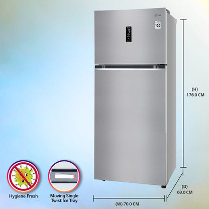 LG 423 L Frost Free Double Door Top Mount 3 Star Convertible Refrigerator - Shiny Steel, GL-T422VPZX