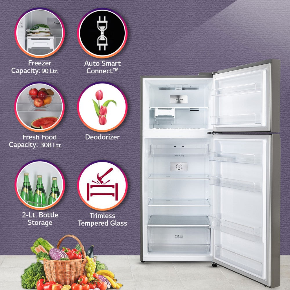 LG 398 L Frost Free Double Door 2 Star Convertible Refrigerator - Shiny Steel, GL-S422SPZY