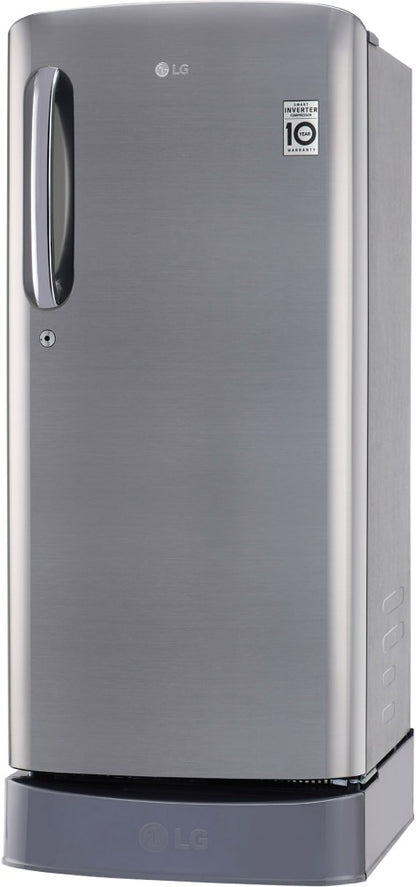 LG 185 L Direct Cool Single Door 3 Star Refrigerator with Base Drawer  with Moist 'N' Fresh - Shiny Steel, GL-D201APZD