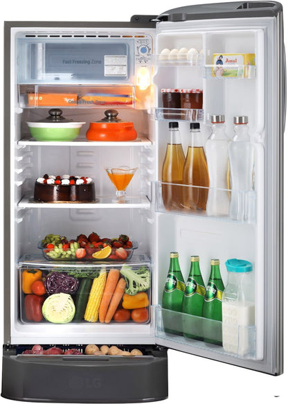 LG 185 L Direct Cool Single Door 3 Star Refrigerator with Base Drawer  with Moist 'N' Fresh - Shiny Steel, GL-D201APZD