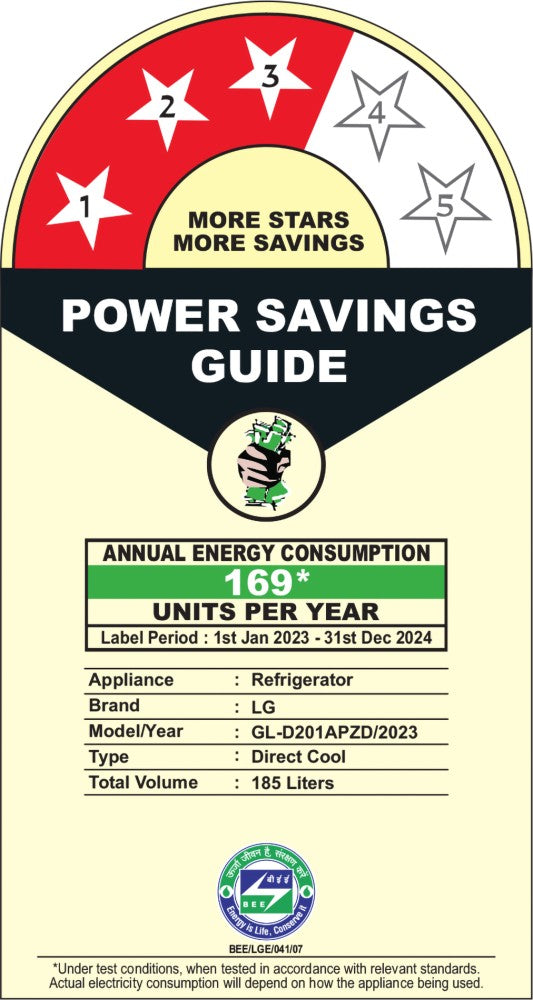LG 185 L डायरेक्ट कूल सिंगल डोर 3 स्टार रेफ्रिजरेटर बेस ड्रॉअर के साथ मॉइस्ट 'एन' फ्रेश - चमकदार स्टील, GL-D201APZD