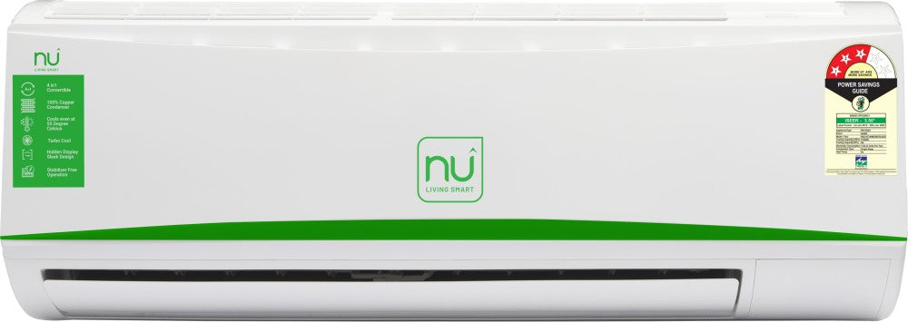 NU 1 Ton 3 Star Split Inverter AC  - White - NUAC103SCIA, Copper Condenser