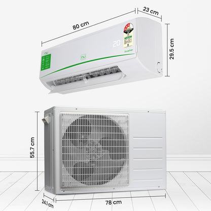 NU 1 Ton 3 Star Split Inverter AC  - White - NUAC103SCIA, Copper Condenser