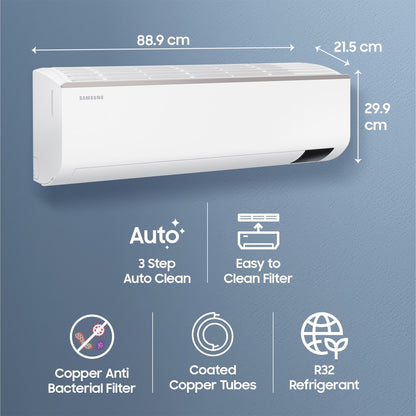 SAMSUNG Convertible 5-in-1 Cooling 2023 Model 1.5 Ton 3 Star Split Inverter AC  - White - AR18CYLZABE/AR18CYLZABENNA/AR18CYLZABEXNA, Copper Condenser