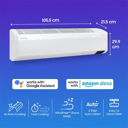 SAMSUNG Convertible 5-in-1 Cooling 2023 Model 1.5 Ton 5 Star Split Inverter Wind Free AC with Wi-fi Connect  - White - AR18CYNANWK/AR18CYNANWKNNA/AR18CYNANWKXNA, Copper Condenser