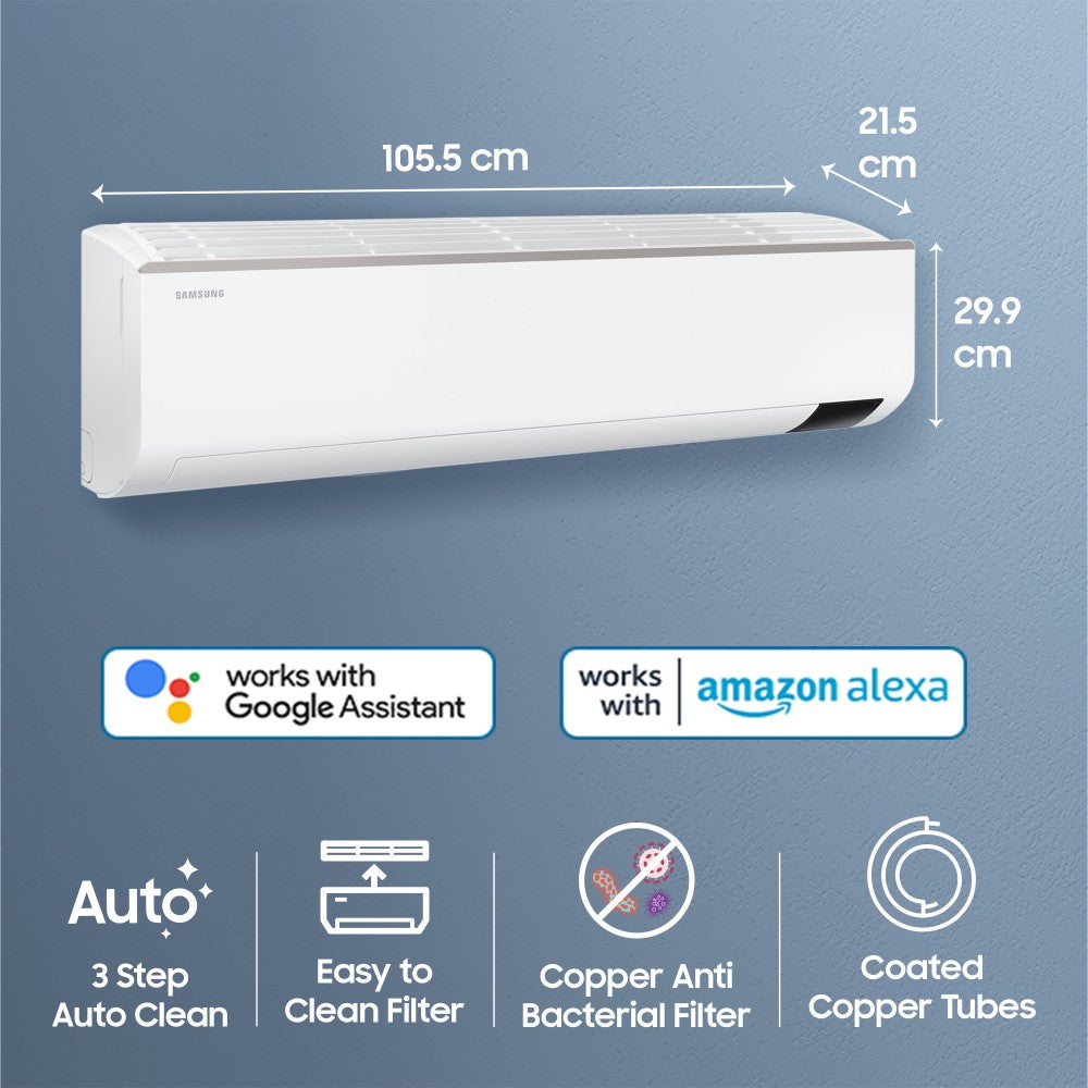 SAMSUNG Convertible 5-in-1 Cooling 2023 Model 2 Ton 3 Star Split Inverter AC with Wi-fi Connect  - White - AR24CYLZABE/AR24CYLZABENNA/AR24CYLZABEXNA, Copper Condenser