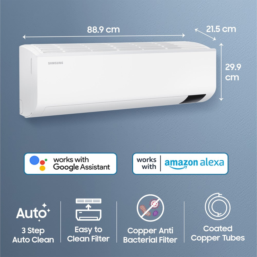 SAMSUNG Convertible 5-in-1 Cooling 2023 Model 1.5 Ton 3 Star Split Inverter AC with Wi-fi Connect  - White - AR18CYLZAWK/AR18CYLZAWKNNA/AR18CYLZAWKXNA, Copper Condenser