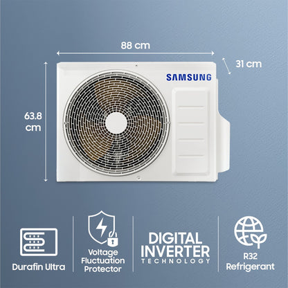 SAMSUNG Convertible 5-in-1 Cooling 2023 Model 2 Ton 3 Star Split Inverter AC with Wi-fi Connect  - White - AR24CYLZABE/AR24CYLZABENNA/AR24CYLZABEXNA, Copper Condenser