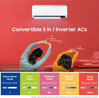 SAMSUNG Convertible 5-in-1 Cooling 2023 Model 1.5 Ton 3 Star Split Inverter AC  - White - AR18CYLZABE/AR18CYLZABENNA/AR18CYLZABEXNA, Copper Condenser