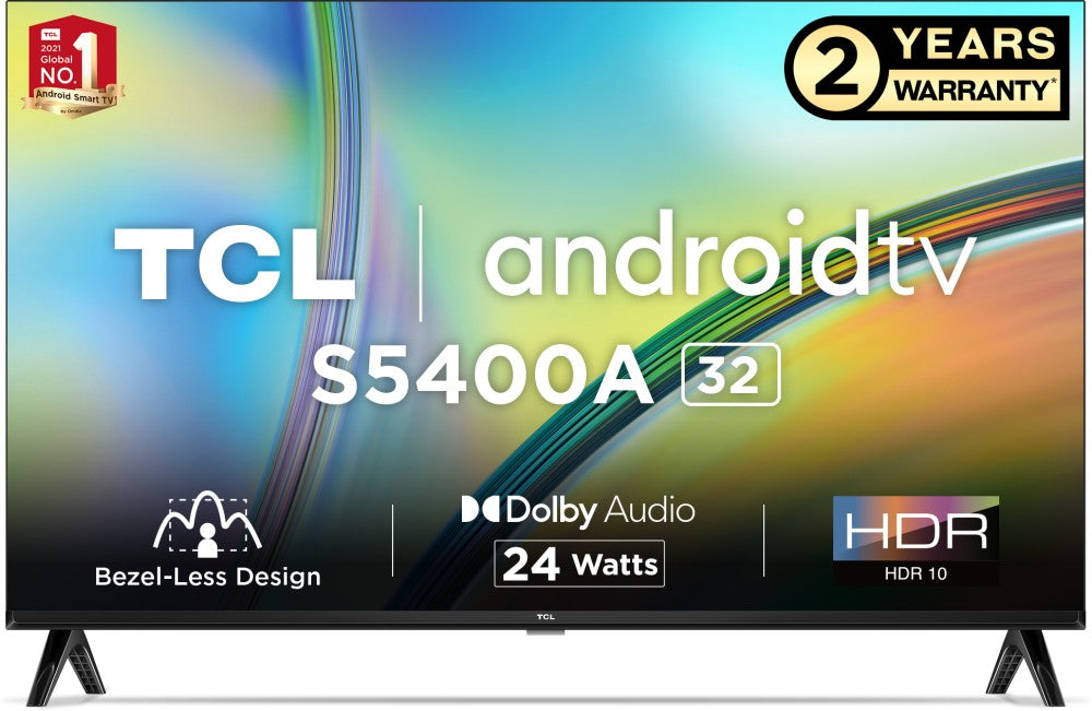 TCL 80.04 cm (32 inch) HD Ready LED Smart Android TV with Bezel Less & Extra Brightness - 32S5400A
