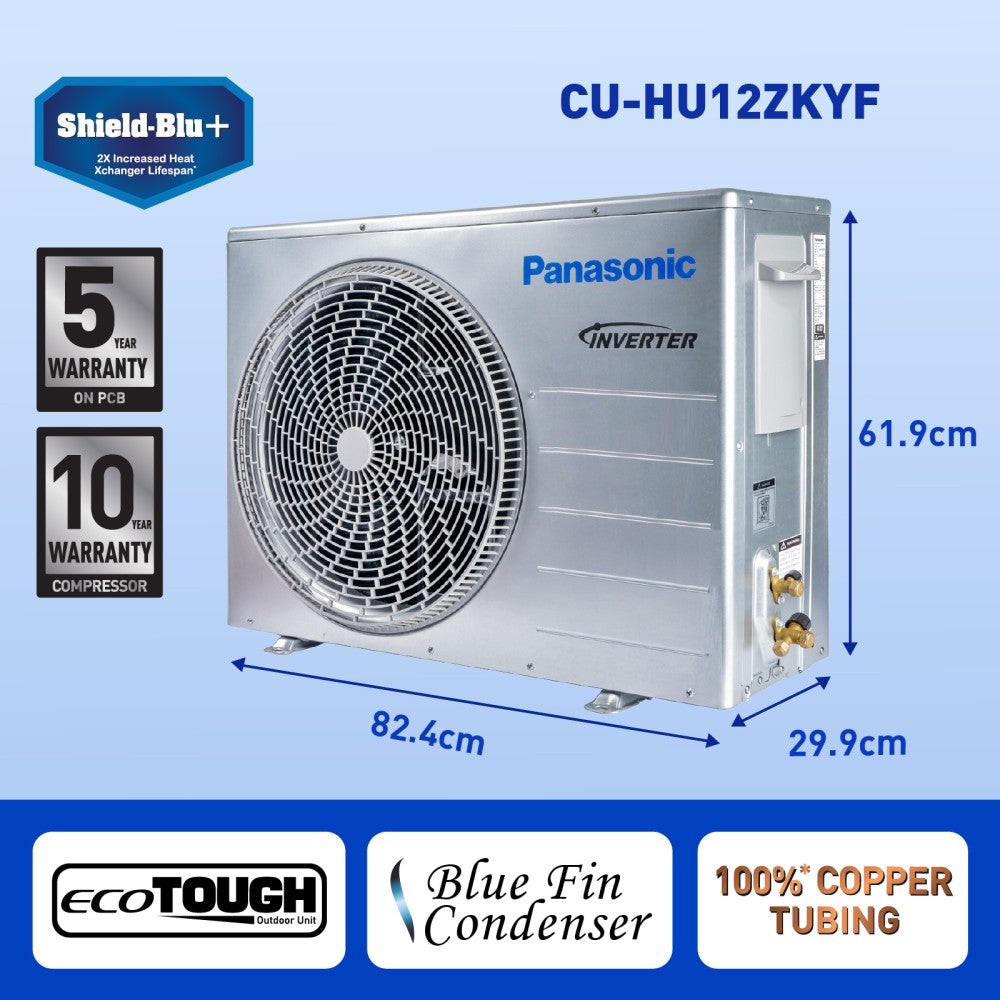 Panasonic Convertible 7-in-1 with Additional AI Mode Cooling 2023 Model 1 Ton 5 Star Split Inverter with 4 Way Swing, nanoe-X Air Purification Technology AC with Wi-fi Connect  - White - CS/CU-HU12ZKYF, Copper Condenser