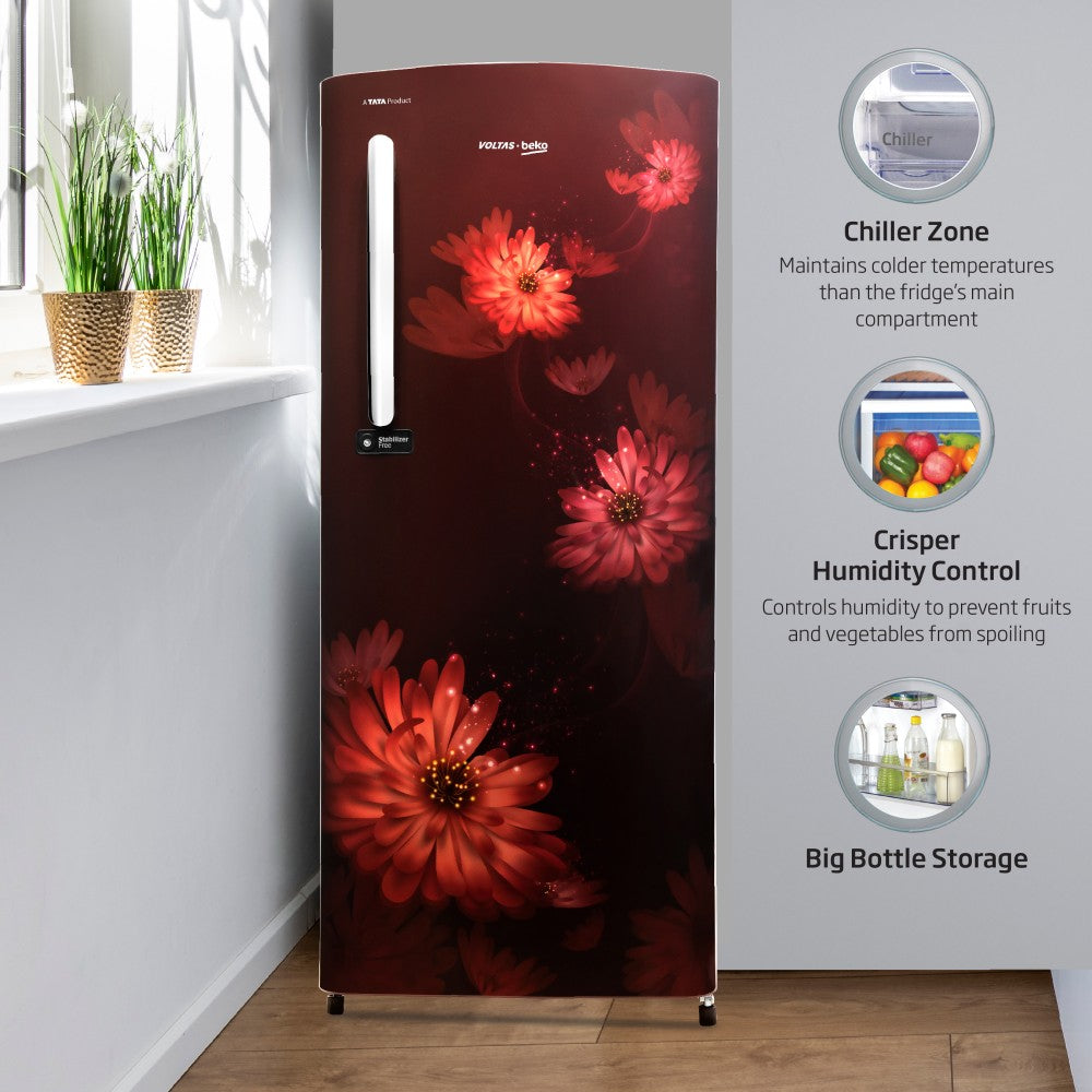 Voltas Beko 225 L Direct Cool Single Door 3 Star Refrigerator - Dahlia Wine, RDC245C60/DWEXXXXSG