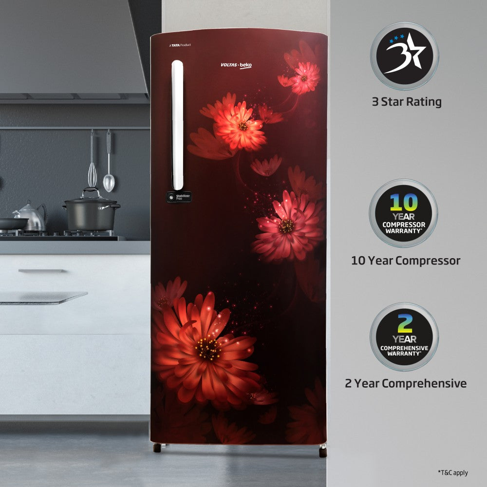 Voltas Beko 225 L Direct Cool Single Door 3 Star Refrigerator - Dahlia Wine, RDC245C60/DWEXXXXSG