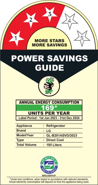 एलजी 185 एल डायरेक्ट कूल सिंगल डोर 3 स्टार रेफ्रिजरेटर नम 'एन' फ्रेश - स्कार्लेट विक्टोरिया, जीएल-बी201एएसवीडी के साथ