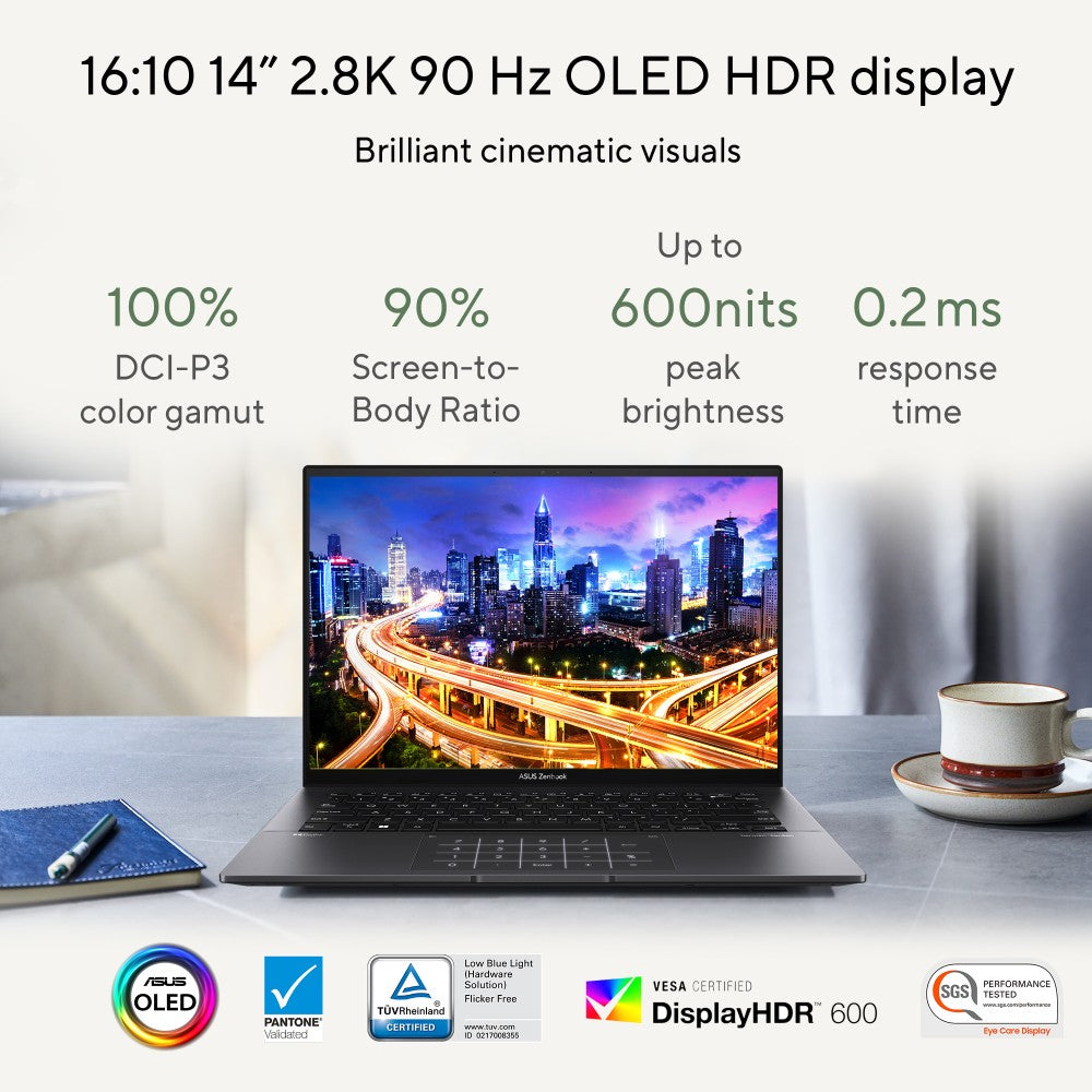 Asus Zenbook 14 OLED (2023) Ryzen 7 ऑक्टा कोर 7730U - (16GB/512GB SSD/Windows 11 Home) UM3402YA-KM741WS पतला और हल्का लैपटॉप - 14 इंच, जेड ब्लैक, 1.39 Kg, MS Office के साथ