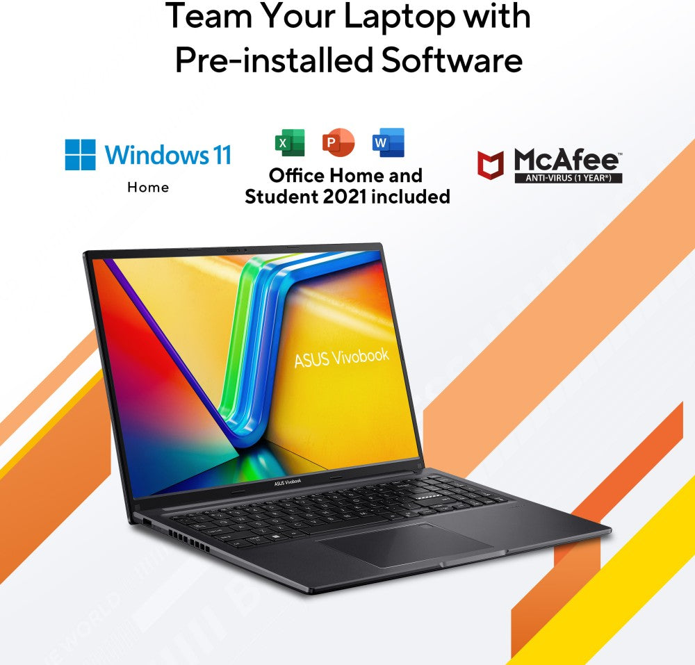 ASUS Vivobook 16 (2023) Ryzen 5 Hexa Core 7530U - (16 GB/512 GB SSD/Windows 11 Home) M1605YA-MB541WS लैपटॉप - 16 इंच, टफ ब्लैक, 1.88 किलोग्राम, एमएस ऑफिस के साथ