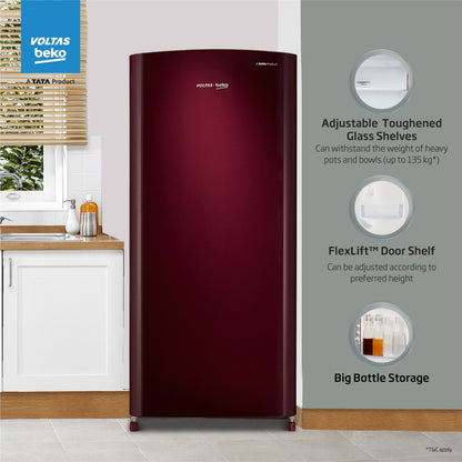 Voltas Beko 173 L Direct Cool Single Door 2 Star Refrigerator - Wine, RDC205D / S0XWR0M0000GO