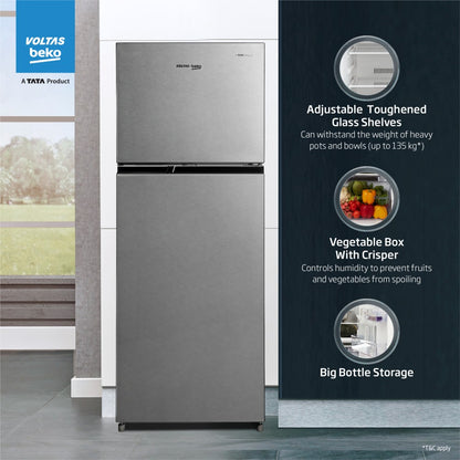 Voltas Beko 248 L Frost Free Double Door 2 Star Refrigerator - Brushed Silver, RFF285D / W0XIR0I0000GO