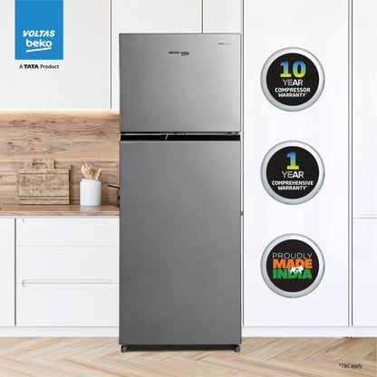 Voltas Beko 248 L Frost Free Double Door 2 Star Refrigerator - Brushed Silver, RFF285D / W0XIR0I0000GO