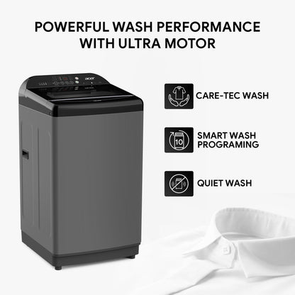 Acer 7.5 kg Halo Wash Series with AiSense, 5 Star Rating, AutoBalance, HelixFlow Pulsator, Pro-Foam Tub Fully Automatic Top Load Washing Machine Black, Grey - AR75FATLP1GT