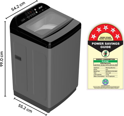 Acer 7 kg Quad Wash Series with AiSense, 5 Star Rating, AutoBalance, HelixFlow Pulsator, Pro-Foam Fully Automatic Top Load Washing Machine Black, Grey - AR70FATLP1EC