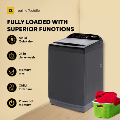 realme TechLife 11 kg MegaWash Range Fully Automatic Top Load Washing Machine with In-built Heater Black, Grey - RMTL1105NHNHG