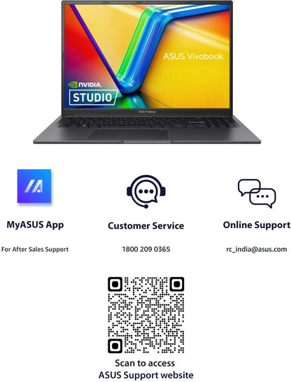 ASUS Vivobook 16X (2023) Intel H-Series Core i5 12th Gen - (16 GB/512 GB SSD/Windows 11 Home/4 GB ग्राफ़िक्स/NVIDIA GeForce RTX 3050/120 Hz) K3605ZC-MB541WS क्रिएटर लैपटॉप - 16 इंच, इंडी ब्लैक , 1.80 किग्रा, एमएस ऑफिस के साथ