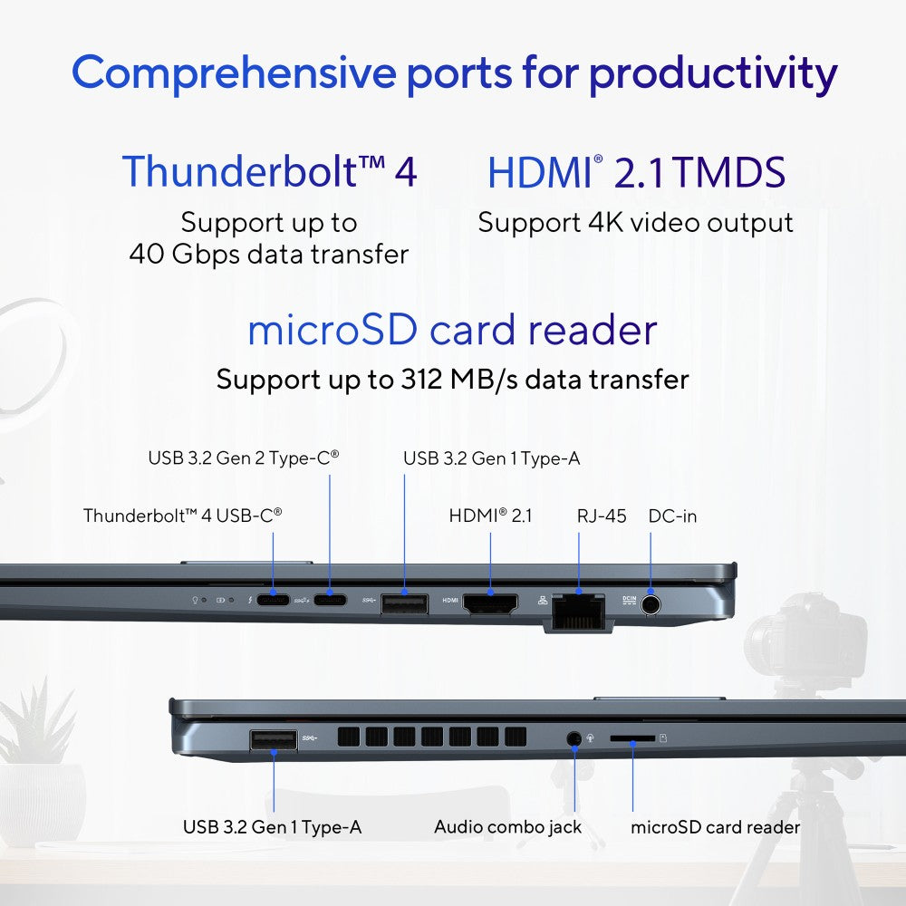 Asus Vivobook Pro 16 OLED (2023) 96WHr बैटरी के साथ Intel H-सीरीज़ Core i5 13th Gen - (16GB/512GB SSD/Windows 11 Home/6GB ग्राफ़िक्स/NVIDIA GeForce RTX 4050/120 Hz) K6602VU-LZ541WS क्रिएटर लैपटॉप - 16 इंच, शांत नीला, 1.90 किग्रा, एमएस ऑफिस के साथ