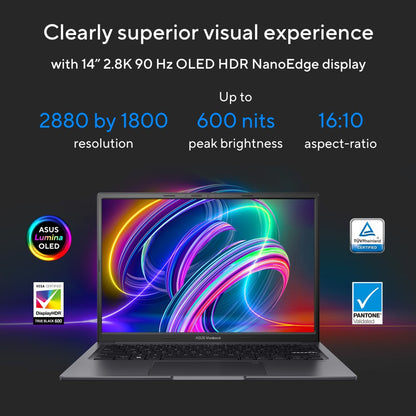 ASUS Vivobook 14X OLED (2023) Intel H-Series Core i5 13th Gen - (16 GB/512 GB SSD/Windows 11 Home/4 GB Graphics/NVIDIA GeForce RTX 2050/90 Hz) K3405VFB-KM541WS Creator Laptop - 14 Inch, Indie Black, 1.40 Kg, With MS Office