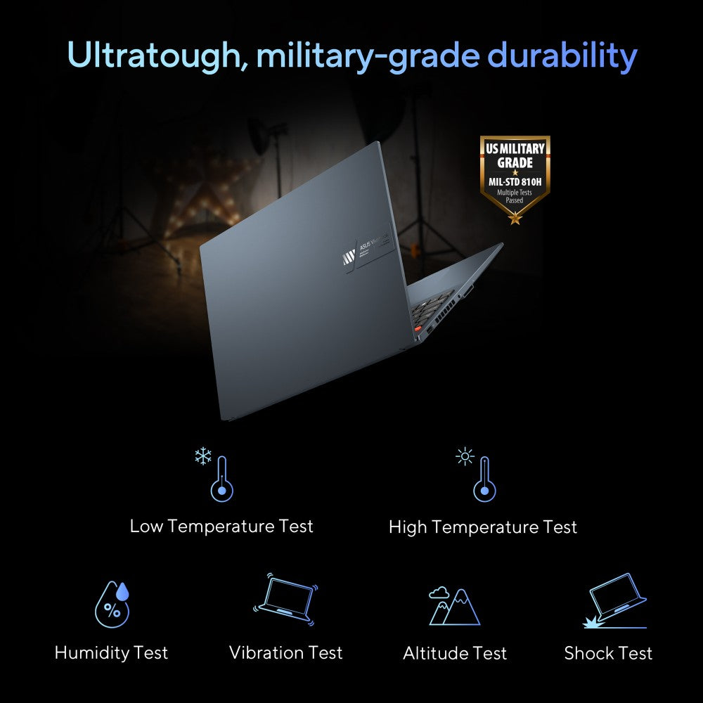 Asus Vivobook Pro 16 OLED (2023) 96WHr बैटरी के साथ Intel H-सीरीज़ Core i5 13th Gen - (16GB/512GB SSD/Windows 11 Home/6GB ग्राफ़िक्स/NVIDIA GeForce RTX 4050/120 Hz) K6602VU-LZ541WS क्रिएटर लैपटॉप - 16 इंच, शांत नीला, 1.90 किग्रा, एमएस ऑफिस के साथ