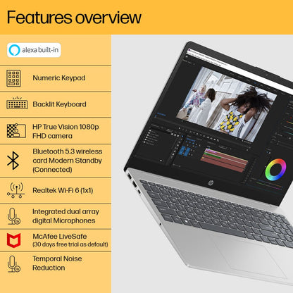 HP 15s (2023) Ryzen 5 क्वाड कोर 7520U - (16 GB/512 GB SSD/Windows 11 Home) 15-fc0030AU पतला और हल्का लैपटॉप - 15.6 इंच, नेचुरल सिल्वर, 1.75 किलोग्राम, MS ऑफिस के साथ