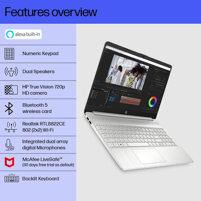 HP 15s (2023) Intel Core i5 11th Gen - (16 GB/512 GB SSD/Windows 11 Home) 15s-fr4001TU पतला और हल्का लैपटॉप - 15.6 इंच, नेचुरल सिल्वर, 1.69 किलोग्राम, MS ऑफिस के साथ