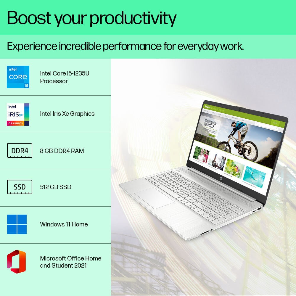 HP 15s (2023) Intel Core i5 12th Gen - (8 GB/512 GB SSD/Windows 11 Home) 15s-fy5002TU Thin and Light Laptop - 15.6 Inch, Natural Silver, 1.69 Kg, With MS Office