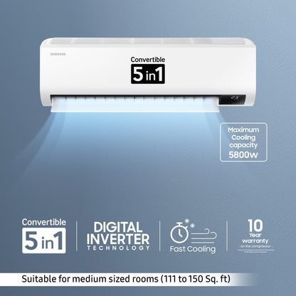 SAMSUNG 1.5 Ton 4 Star Split Inverter AC  - White - AR18CYMZAWK/AR18CYMZAWKNNA/AR18CYMZAWKXNA, Copper Condenser