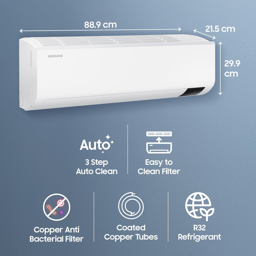 SAMSUNG 1.5 Ton 4 Star Split Inverter AC  - White - AR18CYMZAWK/AR18CYMZAWKNNA/AR18CYMZAWKXNA, Copper Condenser