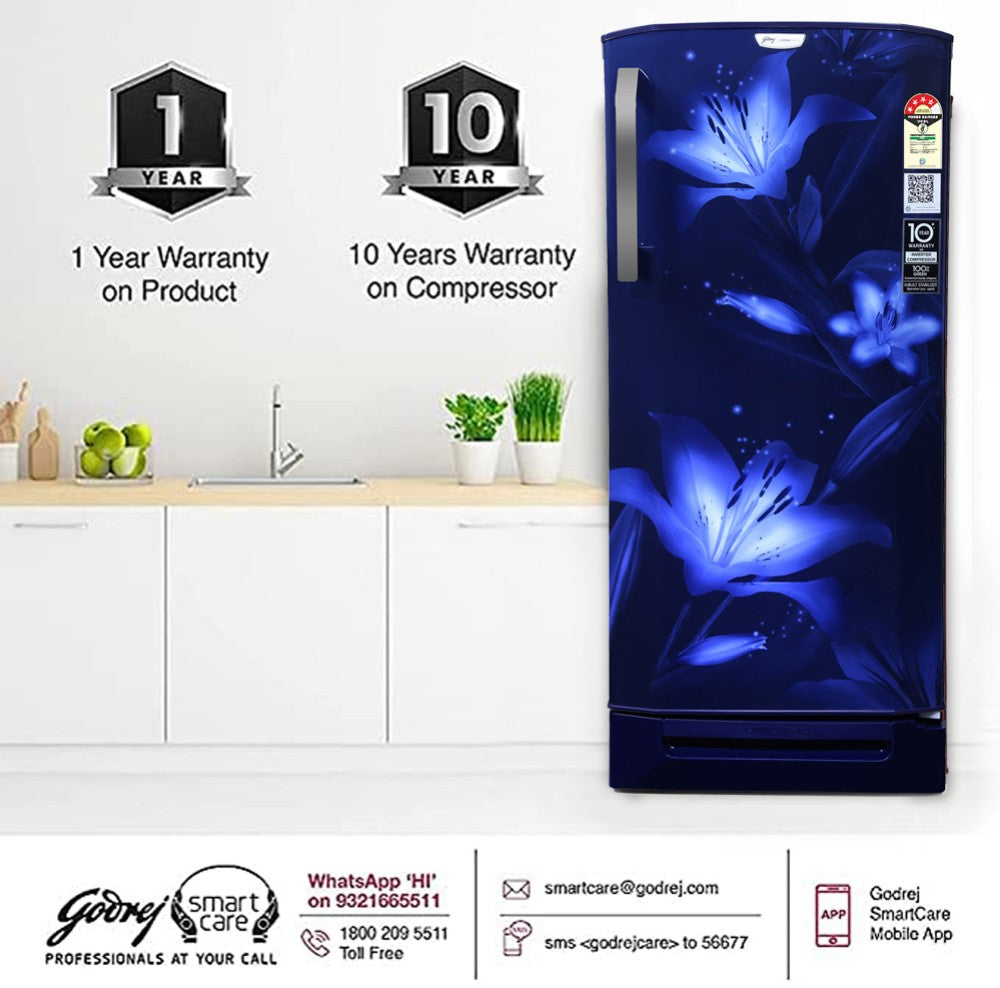 Godrej 180 L Direct Cool Single Door 4 Star Refrigerator with Base Drawer - Blush Blue, RD EDGENEO 207D TDF BH BL