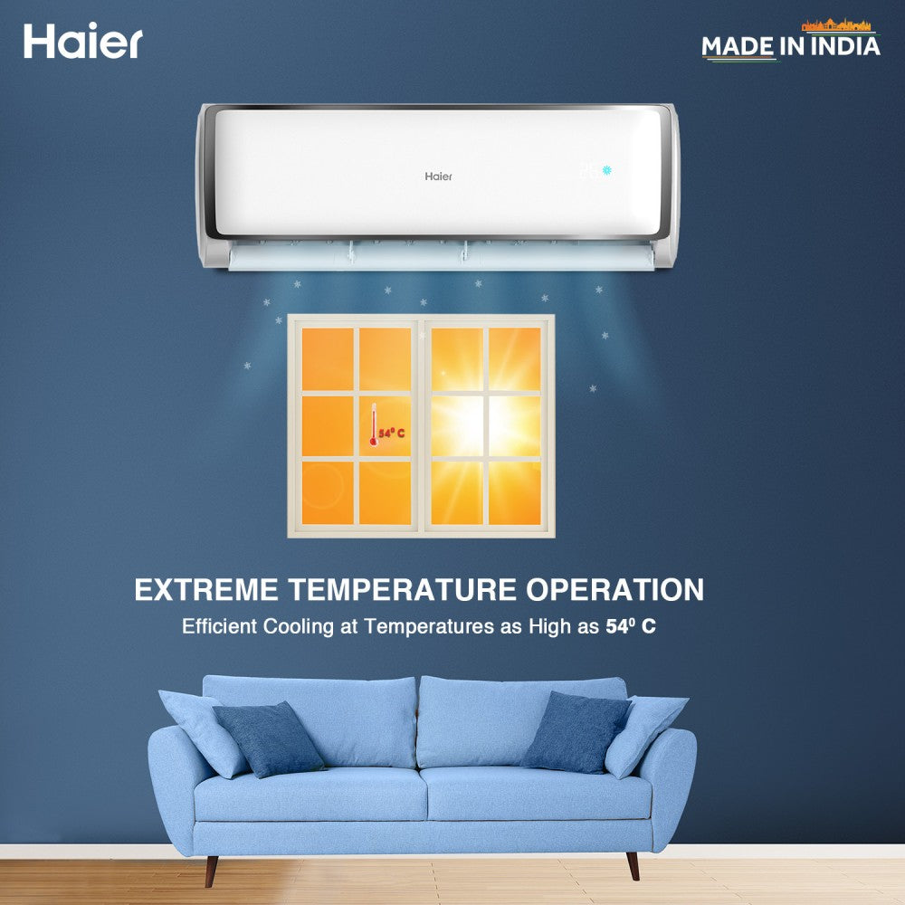 Haier Heavy Duty Turbo Cool Plus 2023 Model 1.6 Ton 3 Star Split Powerful cooling, Anti-bacterial filter, Cooling at Extreme Temperature, Self-Diagnosis AC  - White - HS19T-TXS3BE-FS/HU19-3BE-FS, Copper Condenser