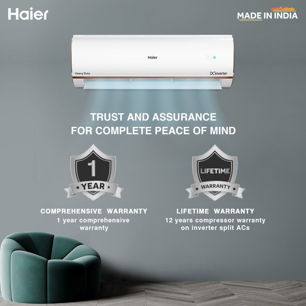 Haier Frost Self-Clean 2023 Model 1 Ton 4 Star Split Inverter Intelli smart, Intelli Convertible 7-in-1, Triple Inverter Plus Technology, Cooling at Extreme Temperature AC with Wi-fi Connect  - White - HSU13K-PYFR4BE-INV, Copper Condenser