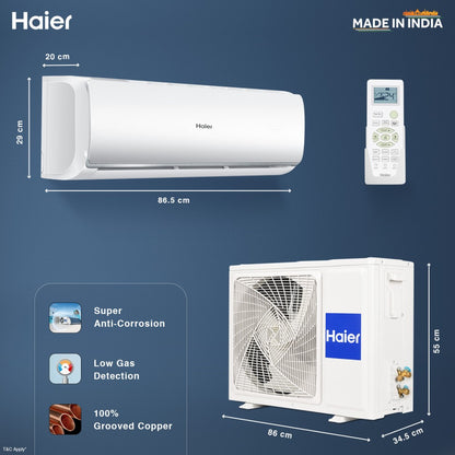 Haier Turbo Cool Plus 2023 Model 1 Ton 3 Star Split Extreme Temperature Cooling,Micro Antibacterial Filter, AC  - White - HSU13T-TQS3BE-FS/HS13T-TQS3BE-FS/HU13-3BE-FS, Copper Condenser