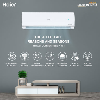 Haier Frost Self-Clean 2023 Model 1.5 Ton 5 Star Split Inverter Intelli Convertible 7-in-1, Cooling at Extreme Temperature AC  - White - HS18K-PYS5BE-INV/HU18-5BE-INV, Copper Condenser